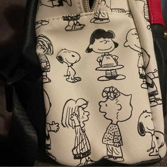 Peanuts Gang Mini Backpack White w/ Black Cartoon Drawings  display picture 2